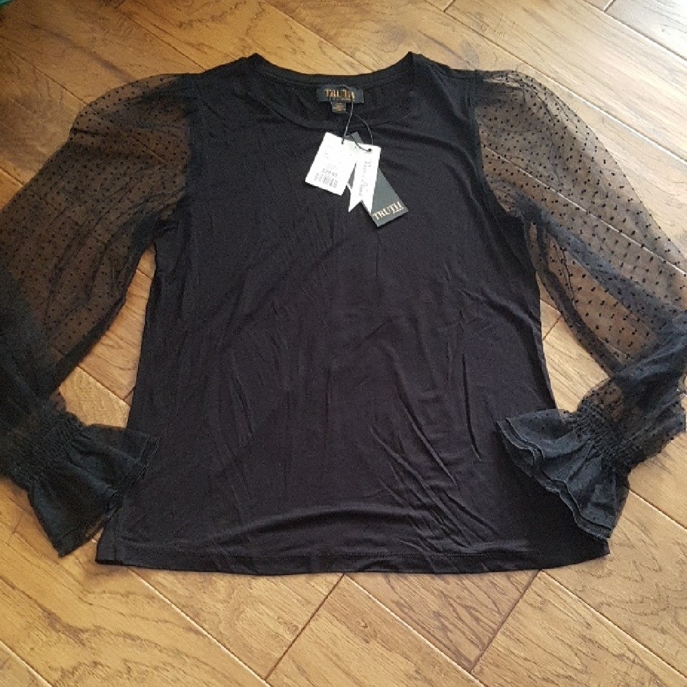 NWT Truth by Republic Mesh Puff Long Sleeve Fancy Work Wear Top Size L